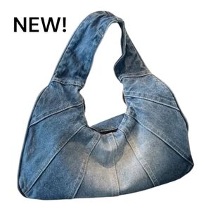 NEW!  Trendy Half-Moon Denim Bag – Stylish, Spacious & Comfy sz medium
